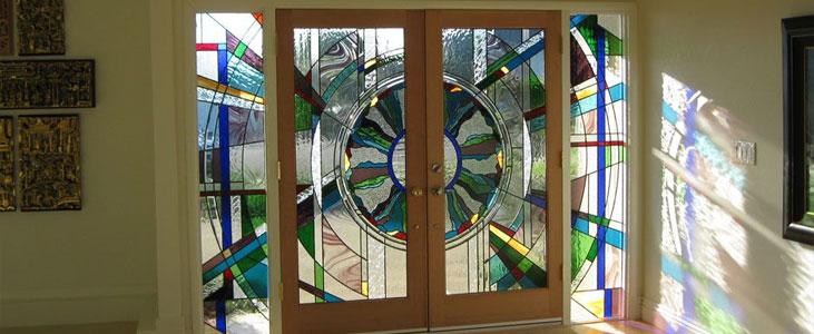 Colorful glass door design