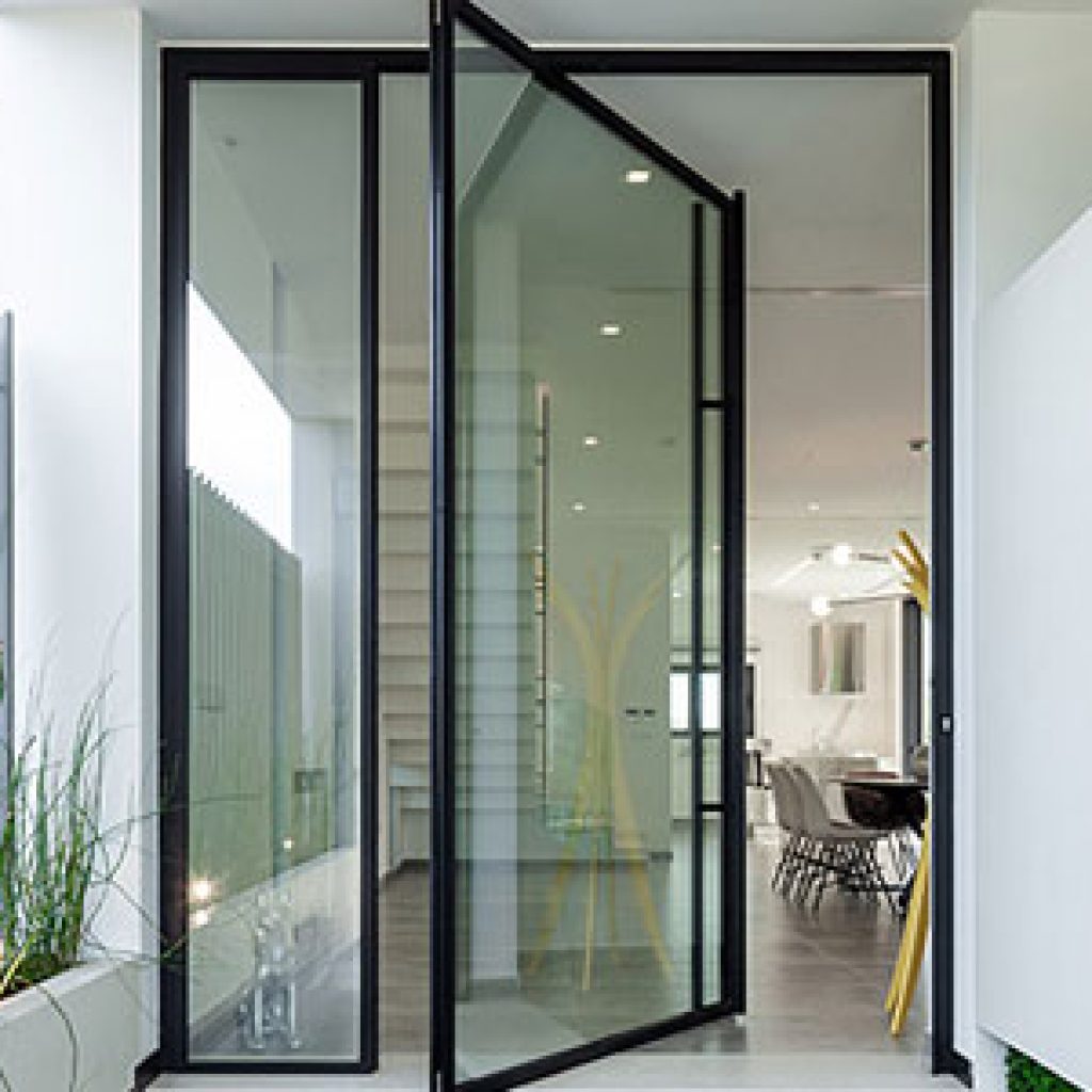 Pivot glass door design