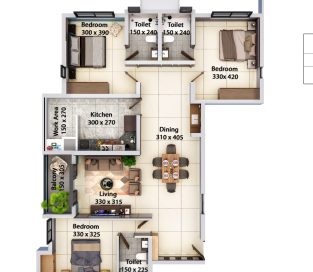 A - TYPE - 3 BHK 2nd floor to 13th floor