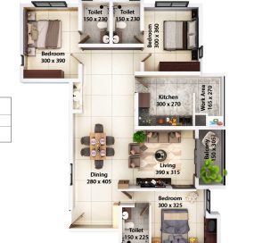 D - TYPE - 3 BHK 1st floor to 12th floor
