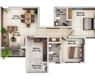F - TYPE - 2 BHK 2nd floor to 13th floor