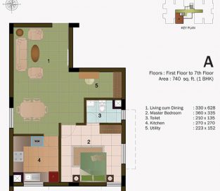 TYPE A - FIRST FLOOR 740 sq.ft - 1BHK