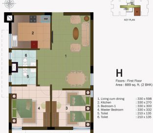 TYPE H - FIRST FLOOR 889 sq.ft - 2BHK